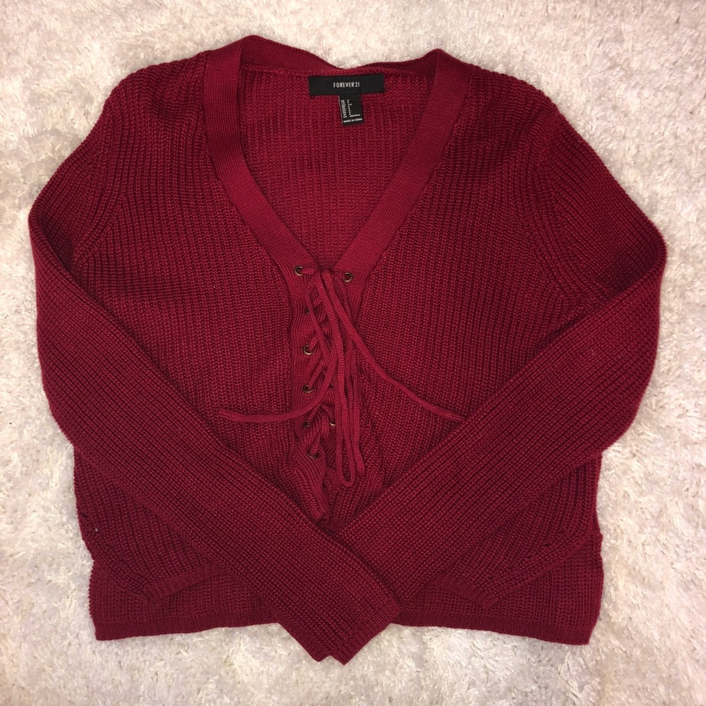 Red lace up cropped sweater!